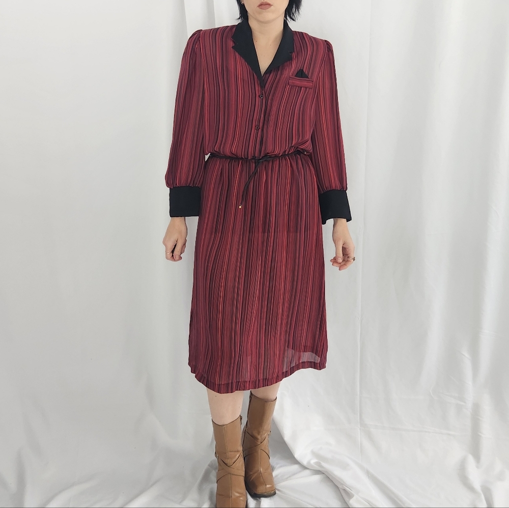 70s Red and Black Striped Day‎ Dress
